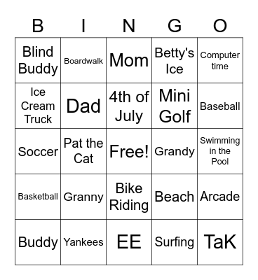 Summer Fun Bingo Card