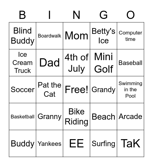 Summer Fun Bingo Card