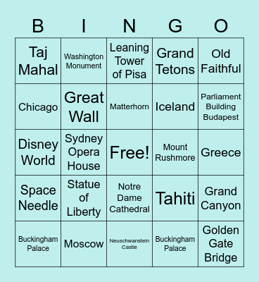 Oh The Places We Wish We Could Go! Bingo Card