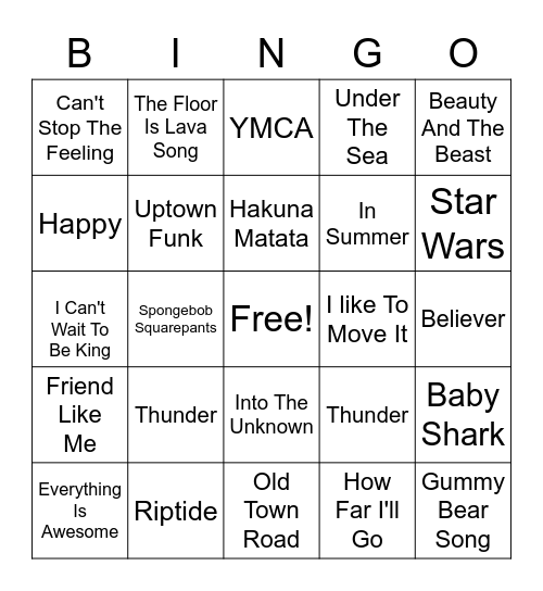 Music Bingo Card