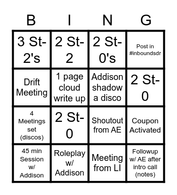 Inbound BING Bingo Card