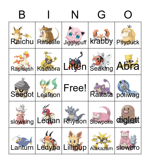 Pokemon Bingo Card