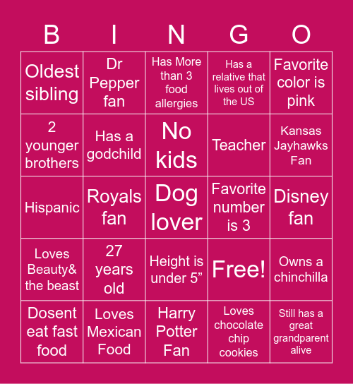 Do we have any similarities? :) Bingo Card