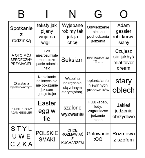 Pobite Gary bingo Card