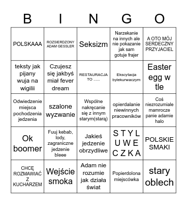 Pobite Gary bingo Card