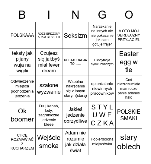 Pobite Gary bingo Card