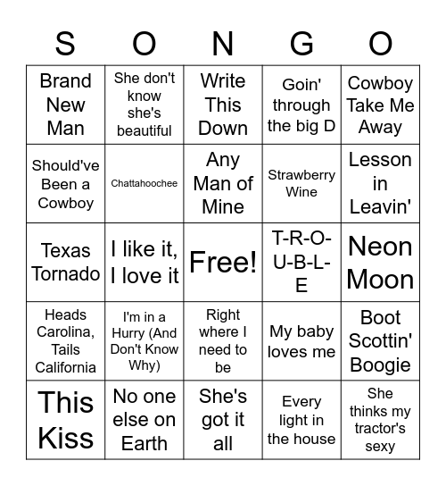 90's Country Bingo Card