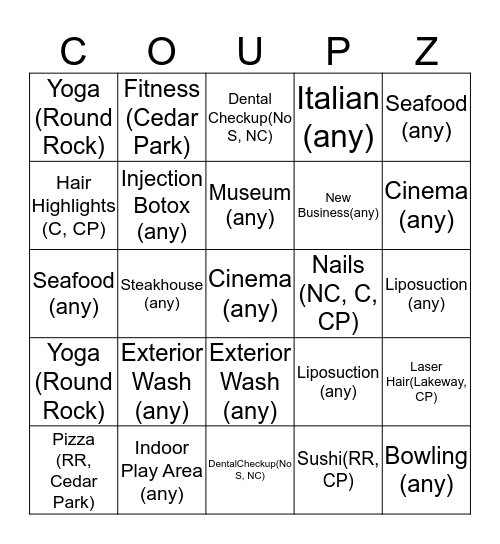 AUSTIN BINGO Card