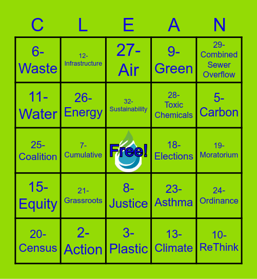 Clean Water Action Bingo Night! Bingo Card