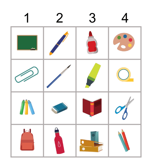 SCHOOL SUPPLIES Bingo Card