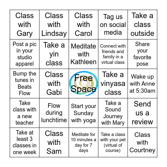 Sky and O Yoga Summer Bingo Challenge Bingo Card
