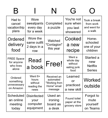 COVID-19 Bingo Card