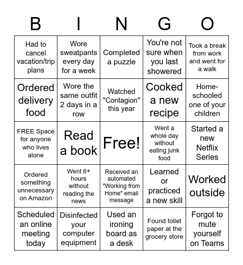 COVID-19 Bingo Card