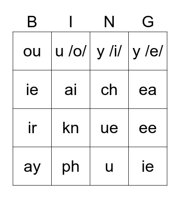 Phonics Bingo Card