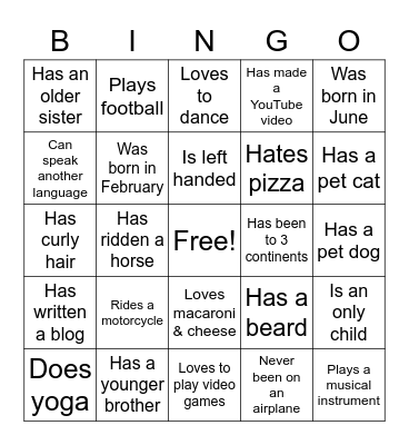 Human Bingo Card