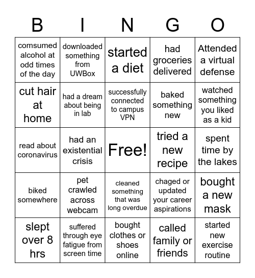 WFH BINGO Card