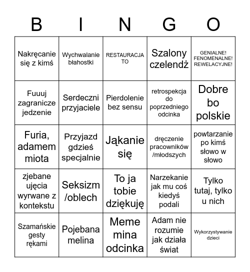 THE ULTIMATE WŚCIEKŁE GARY Bingo Card