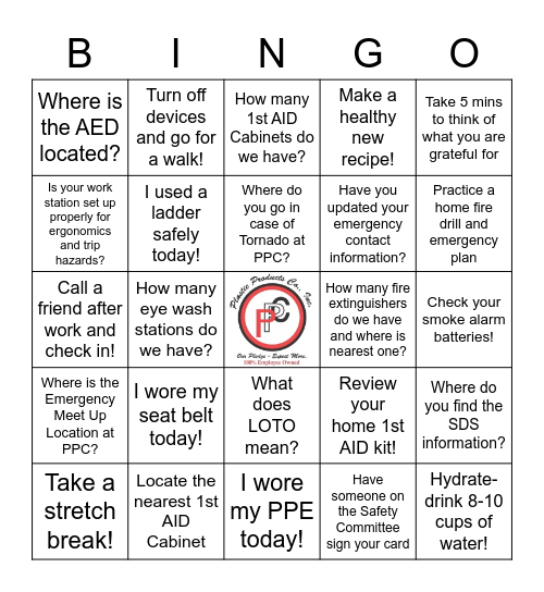 Safety Month-BINGO Challenge! Bingo Card