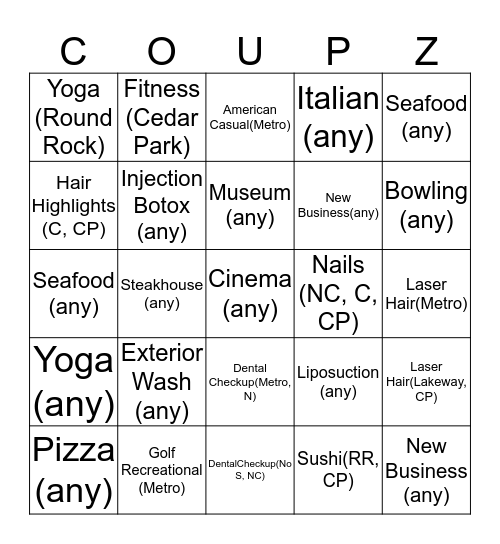 San Antonio BINGO Card