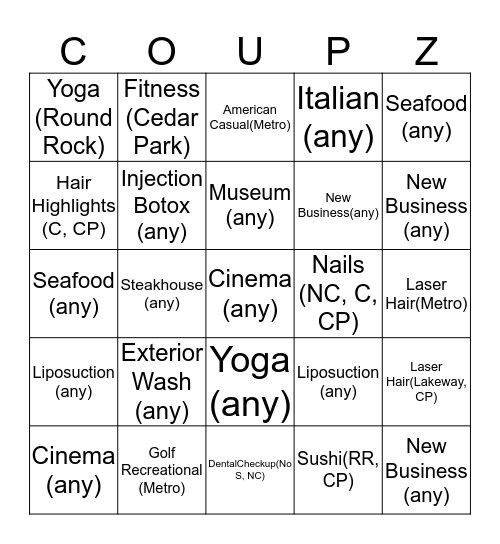 San Antonio BINGO Card