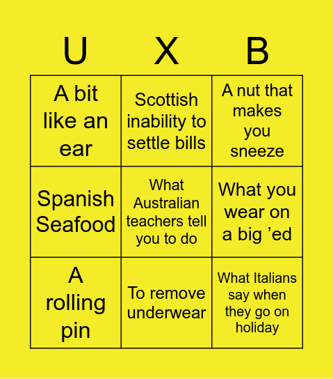 Uxbridge Bingo! Bingo Card
