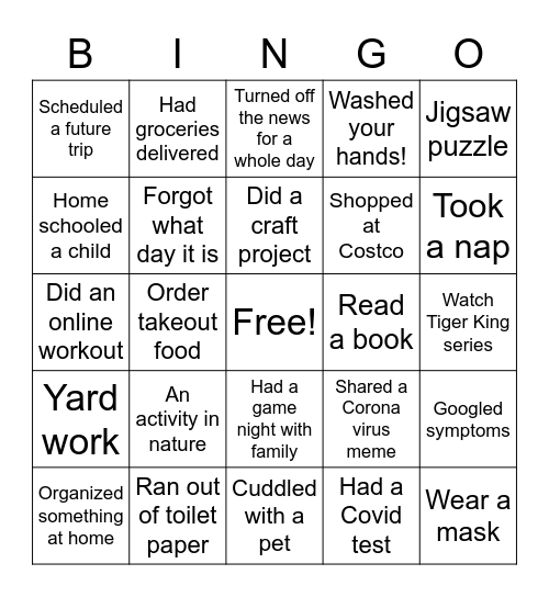 Quarantine Bingo Card