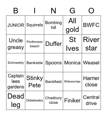 Walsh family bingo Card