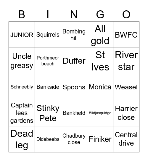 Walsh family bingo Card