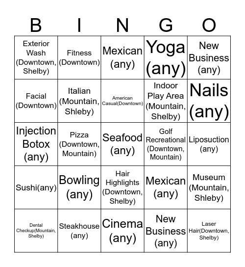 Birmingham Bingo Card