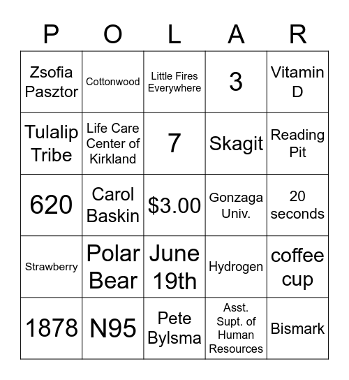 OP Staff Meeting Bingo Card