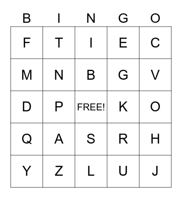 CAPITAL LETTERS Bingo Card