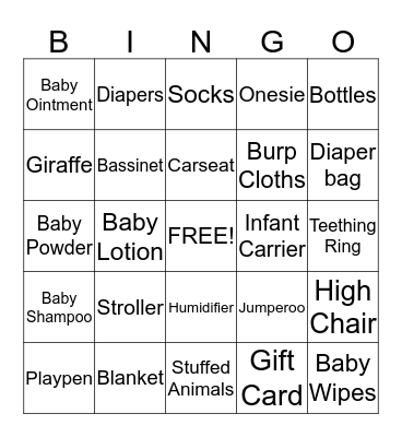 Marcia and Jason's Baby Shower Bingo Card