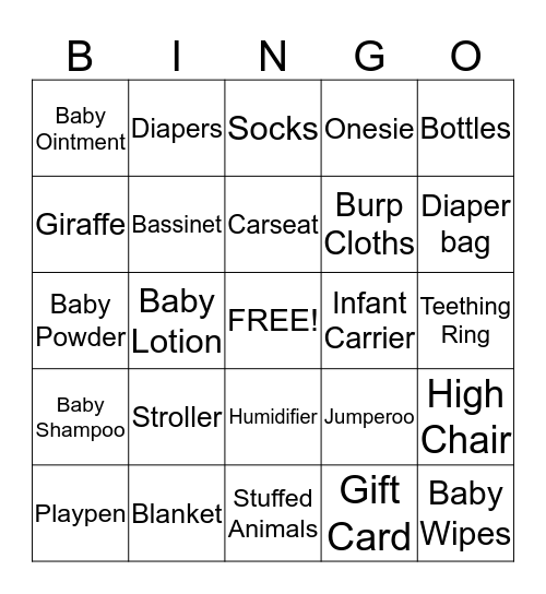 Marcia and Jason's Baby Shower Bingo Card