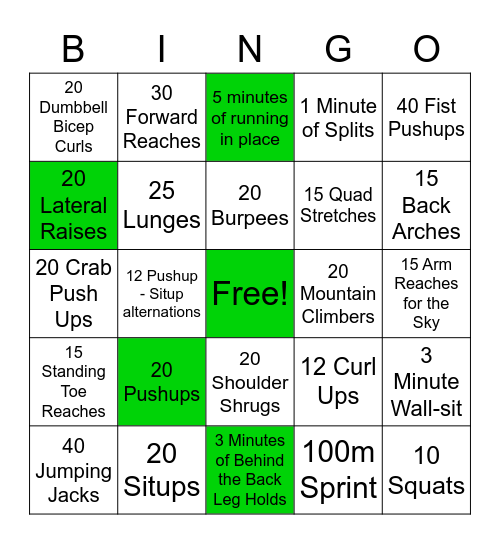 Fitness Bingo Card