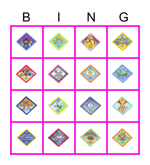 Girl Guide Badge Bingo Card