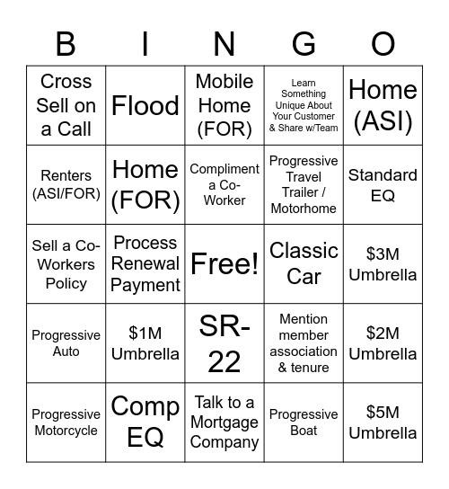 Agency Services Bingo Card