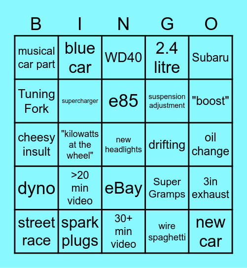 Mighty Car Mods Bingo Card