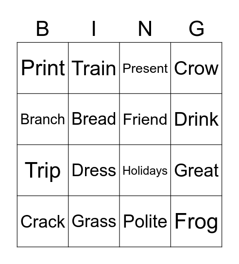 Vocabulary Bingo Card