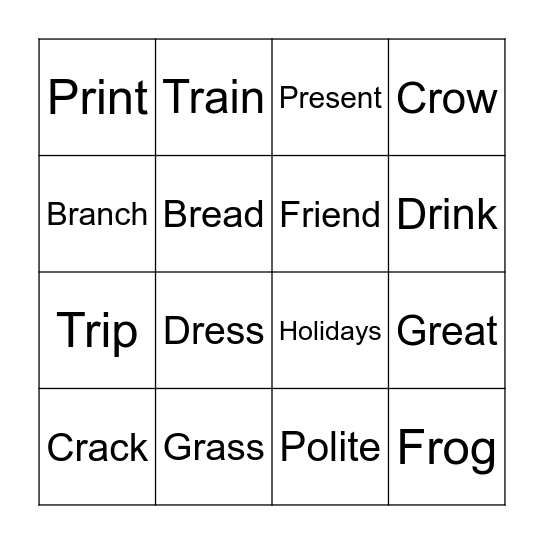 Vocabulary Bingo Card
