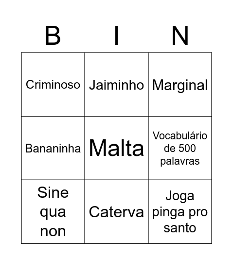 Villa Bingo Card