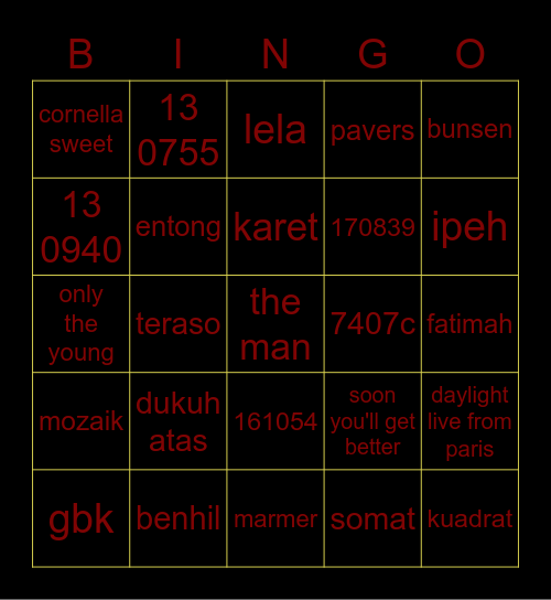 mico Bingo Card
