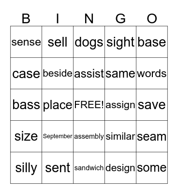 /s/ word Bingo Card