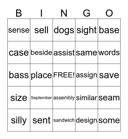 /s/ word Bingo Card