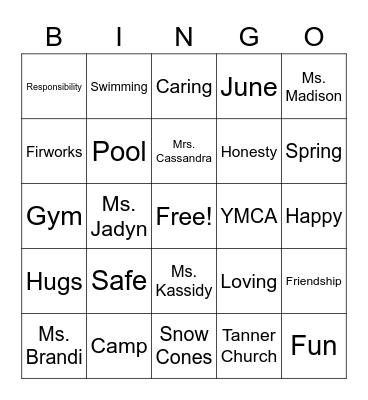 Camp Bingo Card
