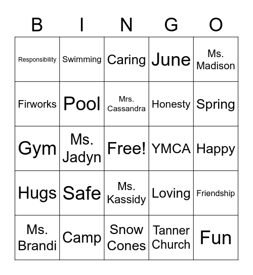 Camp Bingo Card