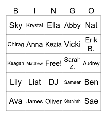 Senior Class Bingo Card