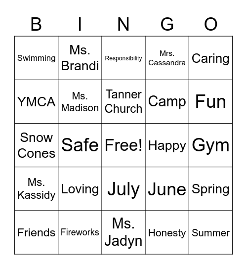 Camp Bingo Card