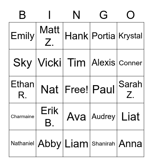 Senior Class Bingo Card