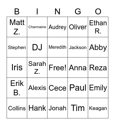 Senior Class Bingo Card