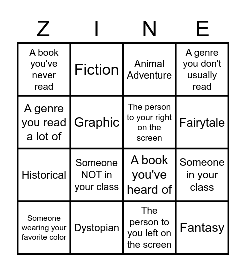 Recommendation Bingo Card